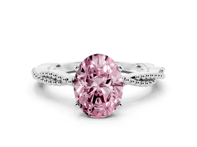 Oval Twisted Engagement Ring Setting for a Fancy Pink Lab-Grown Diamond | Beaded Twist | White Gold
