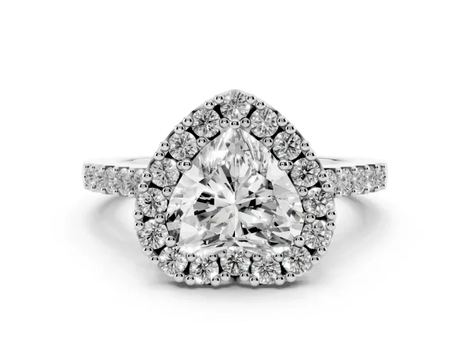 Heart-Shaped Halo Engagement Ring Setting | Single Row Pavé Band | White Gold