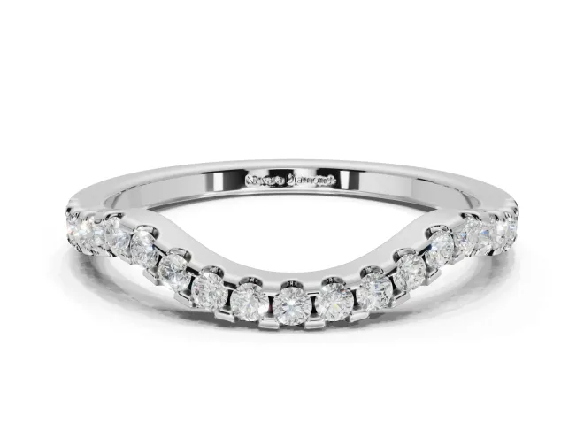 Round Lab-Grown Diamond Pavé Curved Wedding Band | Micro Prong Set | Platinum