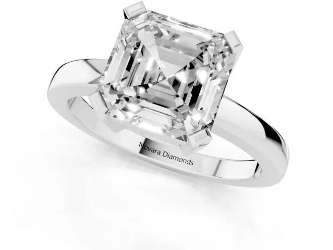 Asscher Cut Diamond Solitaire Ring Set in White gold with Prong Head and Smooth Polished Band – second view