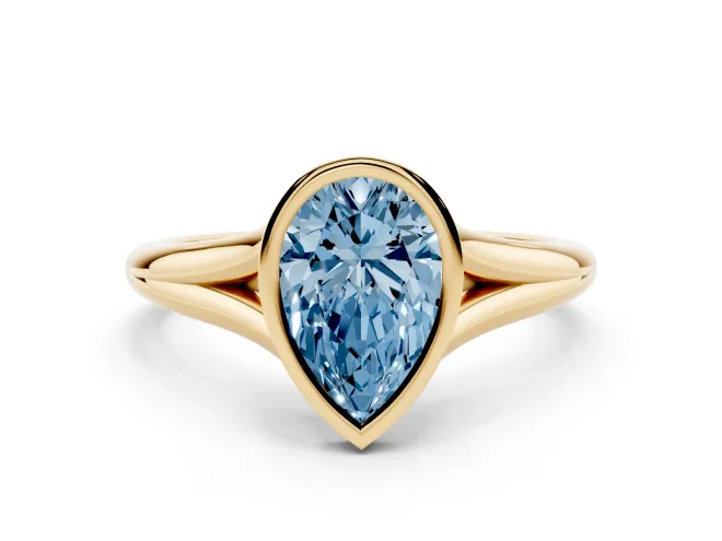 Pear-Shaped Bezel Engagement Ring Setting for a Fancy Blue Lab-Grown Diamond | Yellow Gold