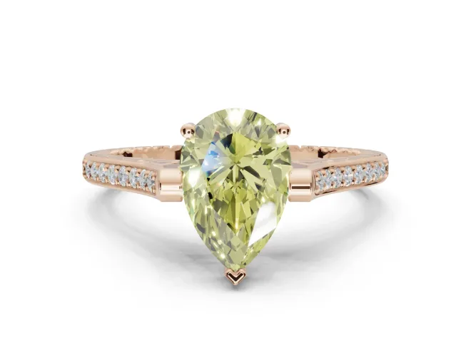 Pear-Shaped Vintage Cathedral Engagement Ring Setting for a Fancy Yellow Lab-Grown Diamond | Carved Band | Rose Gold