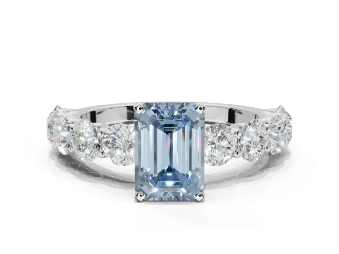 Emerald Cut Engagement Ring Setting for a Fancy Blue Lab-Grown Diamond | Sterling Silver - Design NV-24455