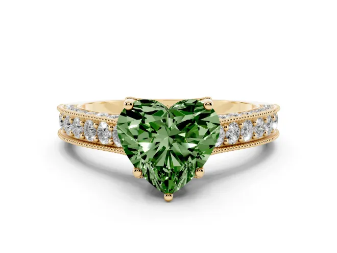 Heart-Shaped Hidden Halo Engagement Ring Setting for a Fancy Green Lab-Grown Diamond | Milgrain Pavé | Yellow Gold