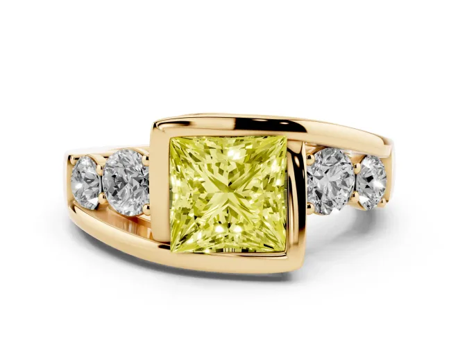 Princess Cut Bezel Bypass Engagement Ring Setting for a Fancy Yellow Lab-Grown Diamond | Yellow Gold