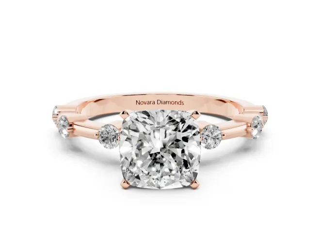 Cushion Cut Bar Set Engagement Ring Setting | Spaced Side Stones | Rose Gold