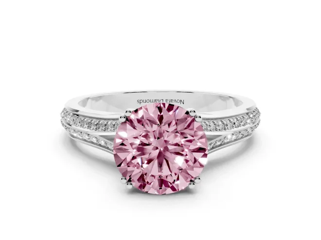 Round Split Shank Engagement Ring Setting for a Fancy Pink Lab-Grown Diamond | Pavé Band | Platinum