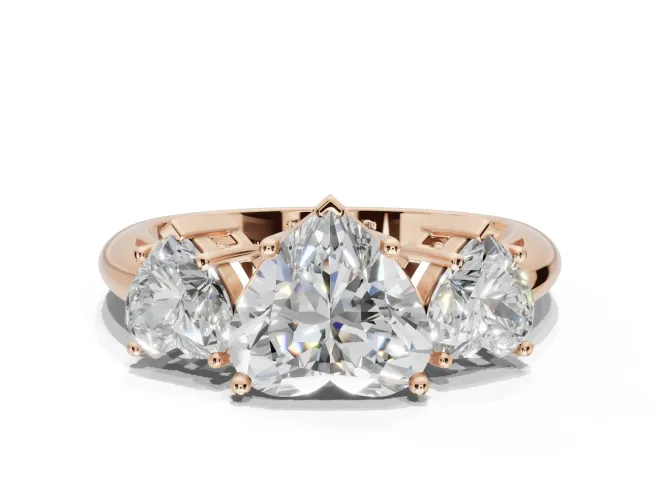 Heart-Shaped Three Stone Engagement Ring Setting | Plain Band | Rose Gold