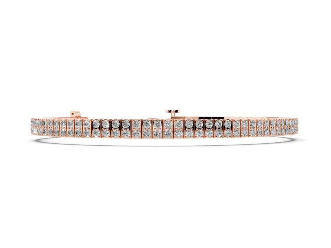 Round Lab-Grown Diamond Two-Row Tennis Bracelet | Hinged Square Links | Rose Gold
