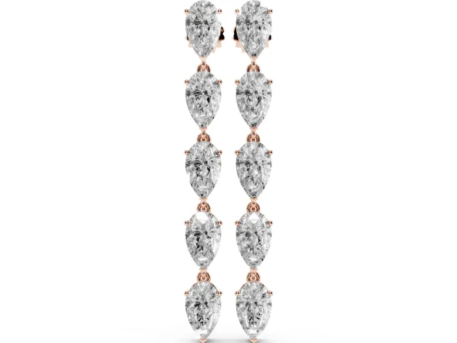 Pear-Shaped Lab-Grown Diamond Linked Dangle Earrings | Five Matching Stones | Rose Gold