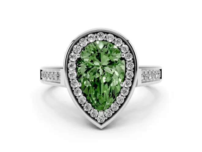 Pear-Shaped Rimmed Halo Engagement Ring Setting for a Fancy Green Lab-Grown Diamond | White Gold