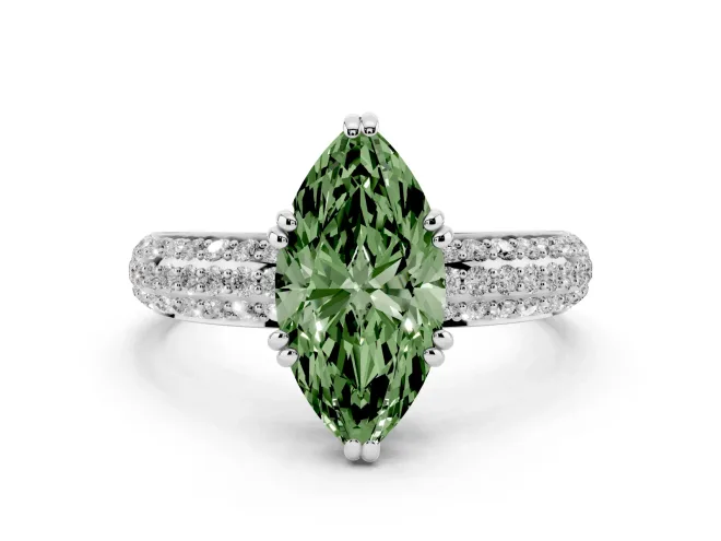 Marquise Three Row Pavé Engagement Ring Setting for a Fancy Green Lab-Grown Diamond | Platinum