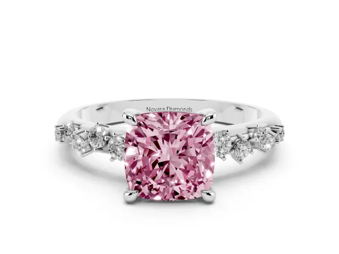 Cushion Cut Graduated Accent Engagement Ring Setting for a Fancy Pink Lab-Grown Diamond | White Gold