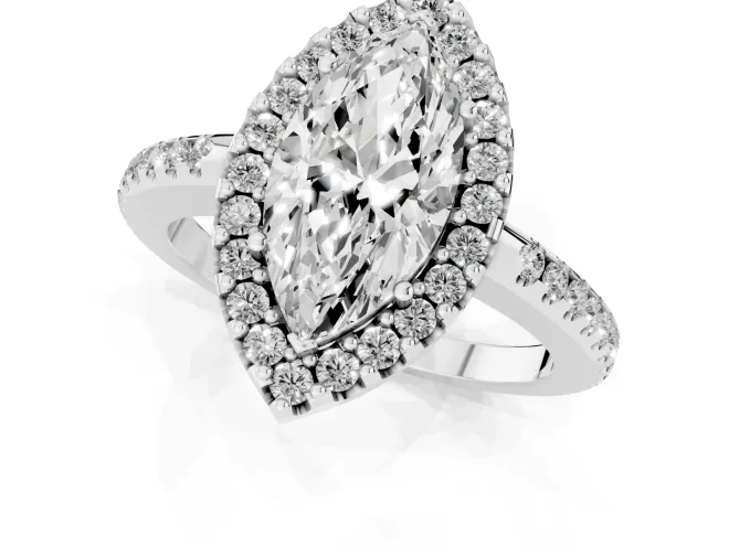 Marquise Pave Halo Engagement Ring Setting | Pave Band | White Gold – second view