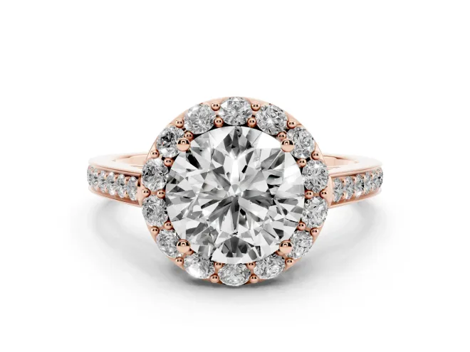 Round Floral Halo Engagement Ring Setting | Large Round Accents | Rose Gold