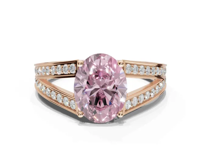 Oval Split Shank Pavé Engagement Ring Setting for a Fancy Pink Lab-Grown Diamond | Rose Gold