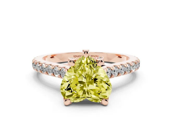 Heart-Shaped Hidden Halo Pavé Engagement Ring Setting for a Fancy Yellow Lab-Grown Diamond | Claw Prongs | Rose Gold