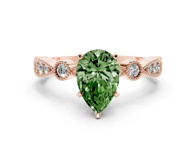 Pear-Shaped Vintage Milgrain Engagement Ring Setting for a Fancy Green Lab-Grown Diamond | Rose Gold