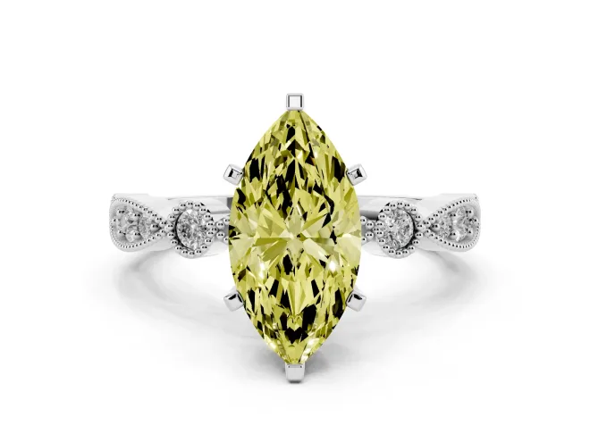 Marquise Vintage Engagement Ring Setting for a Fancy Yellow Lab-Grown Diamond | Sterling Silver