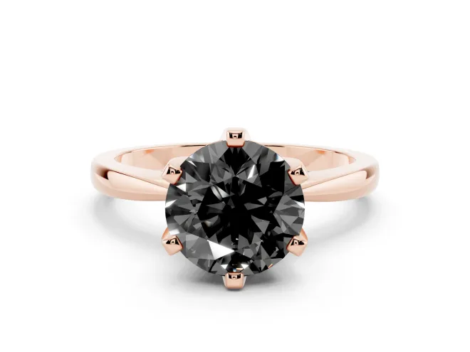 Fancy Black Round Cut Diamond Solitaire Engagement Ring Set in Rose gold with Slim Tapered Solitaire Band