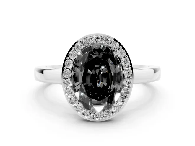 Oval Thin Halo Low Profile Engagement Ring Setting for a Black Center | Slim Plain Band | White Gold