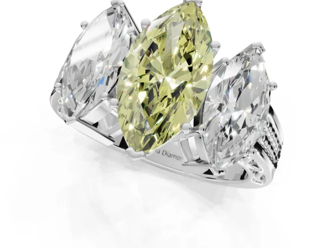 Marquise Three Stone Engagement Ring Setting for a Fancy Yellow Lab-Grown Diamond | Beaded Shoulders | Sterling Silver – second view