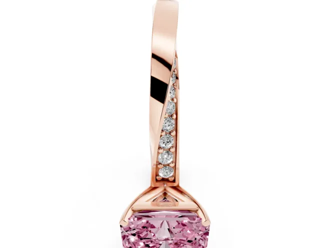 Radiant Cut Twisted Pavé Engagement Ring Setting for a Fancy Pink Lab-Grown Diamond | Ribbon Band | Rose Gold