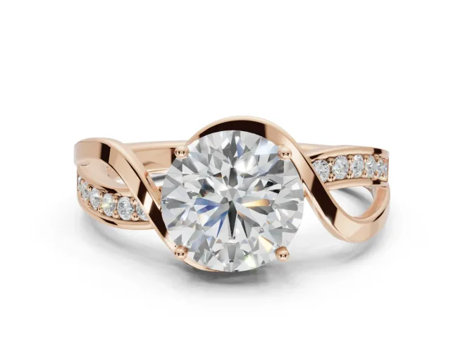 Round Bypass Solitaire Engagement Ring Setting | Pavé and Plain Strands | Rose Gold
