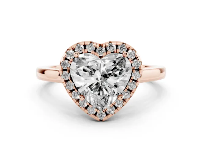 Heart-Shaped Halo Engagement Ring Setting | Flat Tapered Band | Rose Gold