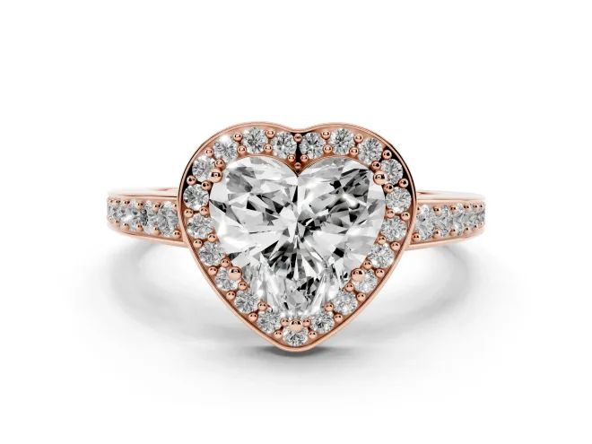 Heart-Shaped Framed Halo Engagement Ring Setting | Graduated Pavé Band | Rose Gold