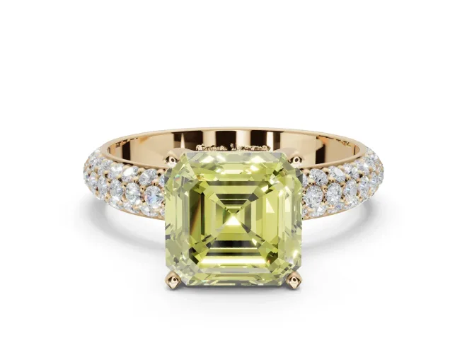 Asscher Cut Domed Pavé Engagement Ring Setting for a Fancy Yellow Lab-Grown Diamond | Yellow Gold