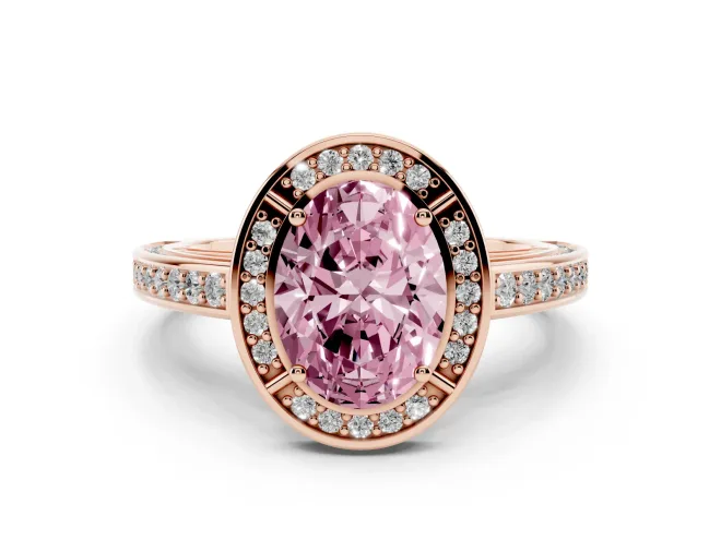 Oval Sectioned Halo Engagement Ring Setting for a Fancy Pink Lab-Grown Diamond | Rose Gold