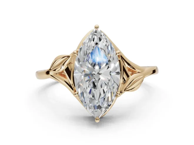 Marquise Leaf Bypass Solitaire Engagement Ring Setting | Polished Band | Yellow Gold