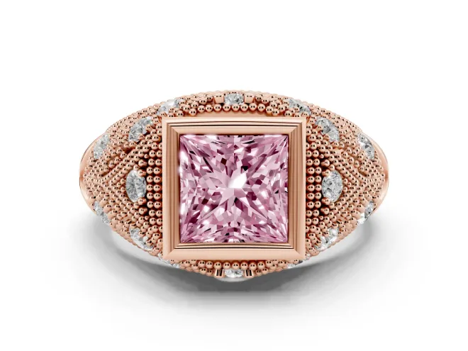 Princess Cut Vintage Bezel Engagement Ring Setting for a Fancy Pink Lab-Grown Diamond | Rose Gold