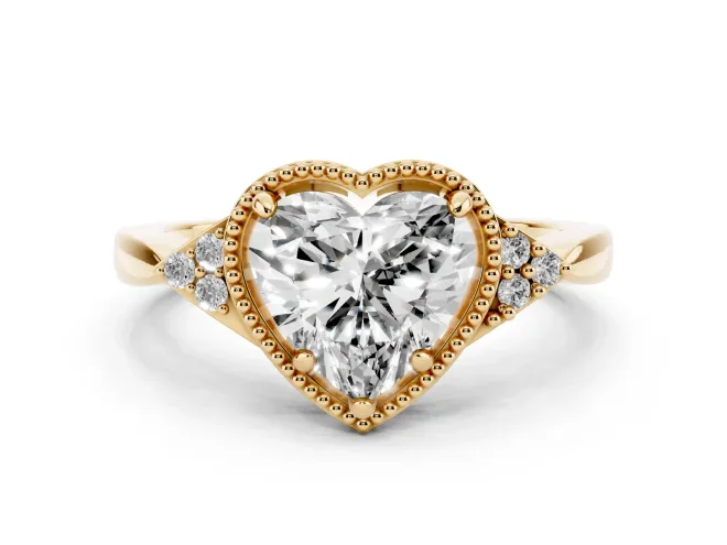 Heart-Shaped Milgrain Frame Engagement Ring Setting | Accent Clusters | Yellow Gold