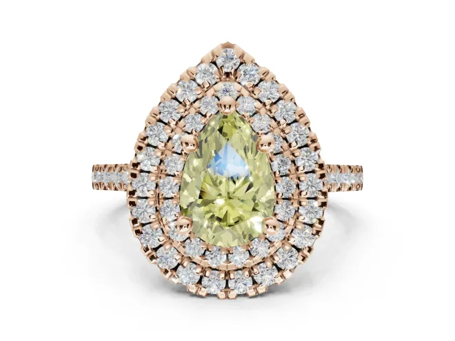 Pear-Shaped Double Halo Engagement Ring Setting for a Fancy Yellow Lab-Grown Diamond | Rose Gold