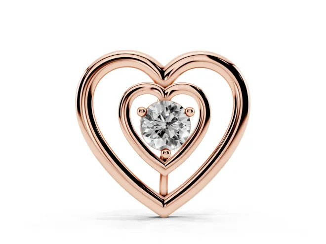 Round Lab-Grown Diamond Double Heart Pendant Necklace | Open Heart Frame | Rose Gold