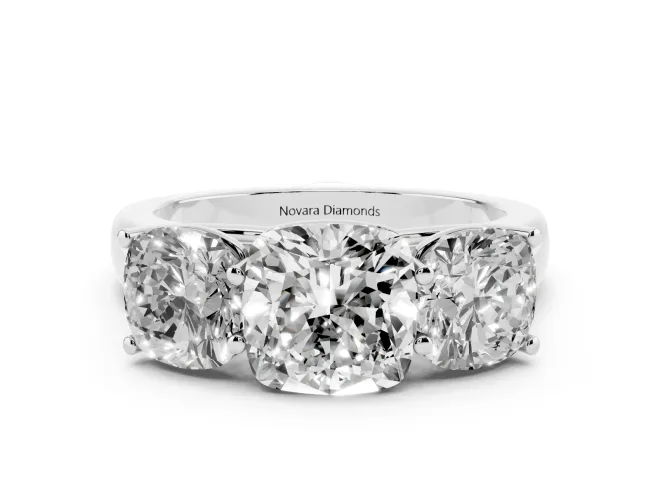 Cushion Cut Three Stone Engagement Ring Setting | Basket Prong Heads | Sterling Silver
