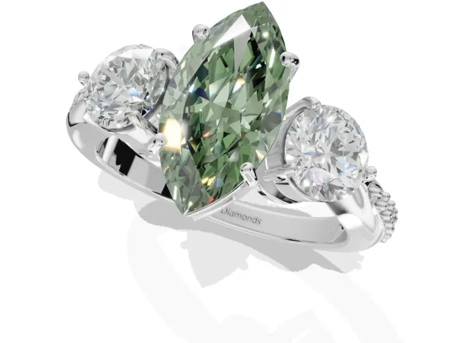Marquise Three Stone Engagement Ring Setting for a Fancy Green Lab-Grown Diamond | Tapered Pave Band | Sterling Silver – second view