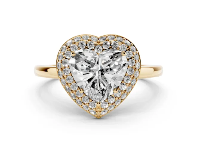 Heart-Shaped Pavé Halo Engagement Ring Setting | Slim Plain Band | Yellow Gold