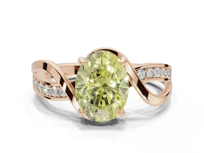 Oval Bypass Solitaire Engagement Ring Setting for a Fancy Yellow Lab-Grown Diamond | Pavé and Plain Strands | Rose Gold