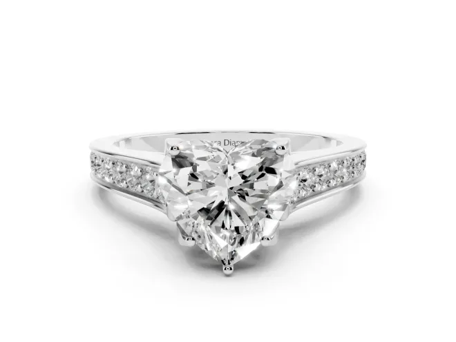 Heart Cut Diamond Solitaire Pavé Engagement Ring Set in White gold with Prong Setting
