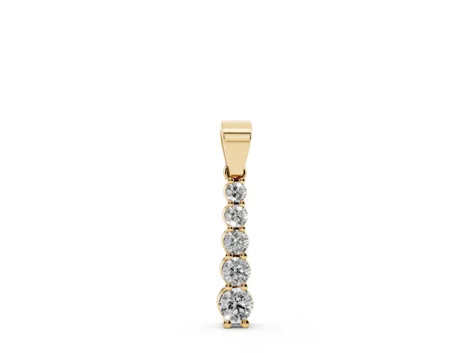 Round Lab-Grown Diamond Graduated Vertical Pendant Necklace | Prong Set | Yellow Gold
