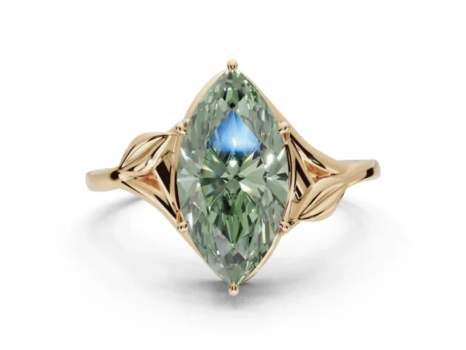 Marquise Bypass Solitaire Engagement Ring Setting for a Fancy Green Lab-Grown Diamond | Yellow Gold