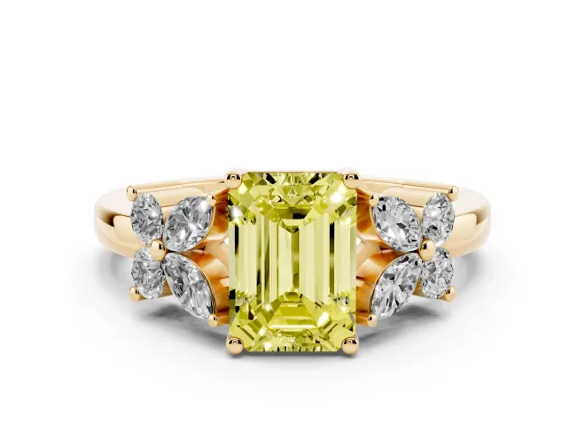 Emerald Cut Floral Engagement Ring Setting for a Fancy Yellow Lab-Grown Diamond | Yellow Gold