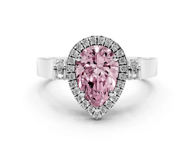Pear-Shaped Halo Engagement Ring Setting for a Fancy Pink Lab-Grown Diamond | Pavé Panel Shoulders | White Gold