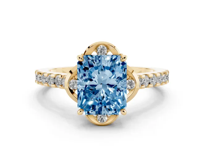 Radiant Cut Floral Petal Engagement Ring Setting for a Fancy Blue Lab-Grown Diamond | Petal Accents | Yellow Gold