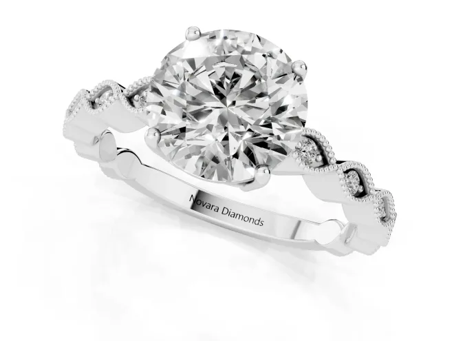 Round Cut Diamond Solitaire Ring Set in Silver with Infinity Twist Pavé Band – second view