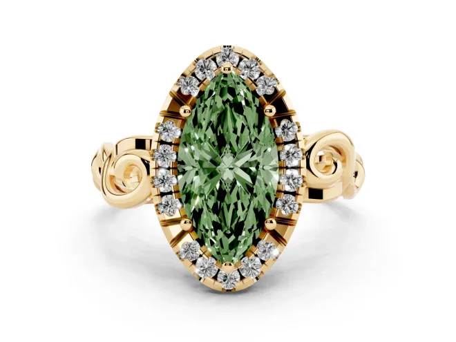 Marquise Filigree Halo Engagement Ring Setting for a Fancy Green Lab-Grown Diamond | Yellow Gold