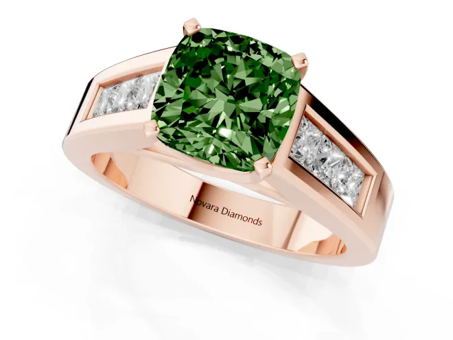 Cushion Cut Channel-Set Engagement Ring Setting for a Fancy Green Lab-Grown Diamond | Rose Gold – second view
